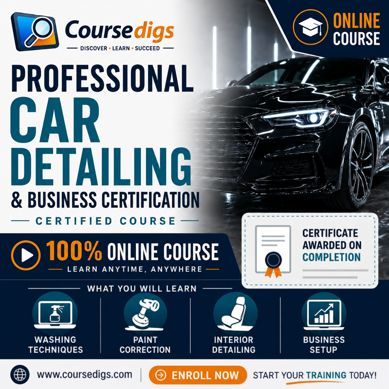 Professional Car Detailing & Business Certification Course (Washing, Valeting, Paint Correction, Interior Detailing, Engine Cleaning & Business Setup)